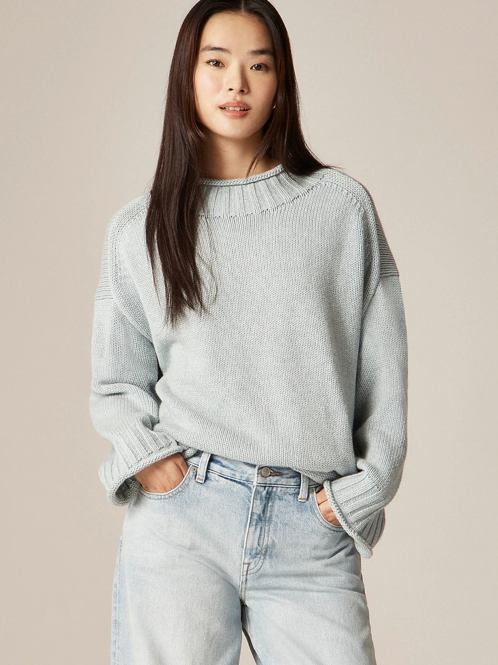 New! J. Crew 2025 Rollneck Sweater in Heather Morning Dew S